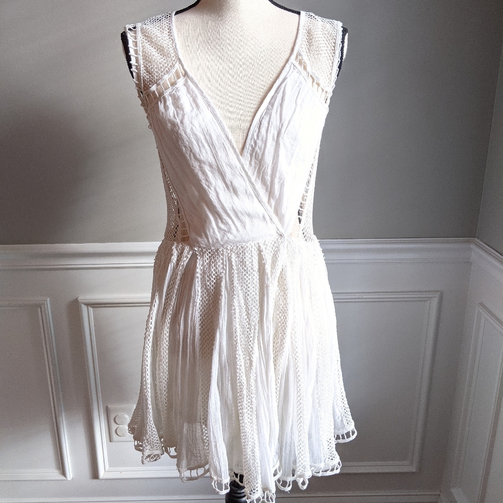 Free people long white flowy wrap shirt